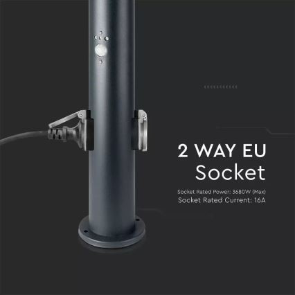 Udendørslampe med sensor og 2 stik SCHUKO 1xE27/60W/230V IP44 60cm antracit