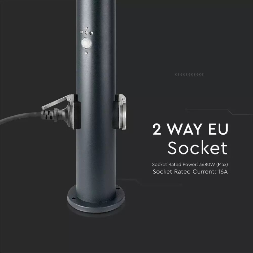 Udendørslampe med sensor og 2 stik SCHUKO 1xE27/60W/230V IP44 60cm antracit