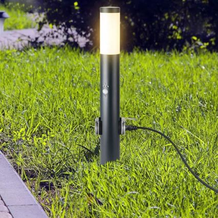 Udendørslampe med sensor og 2 stik SCHUKO 1xE27/60W/230V IP44 60cm antracit