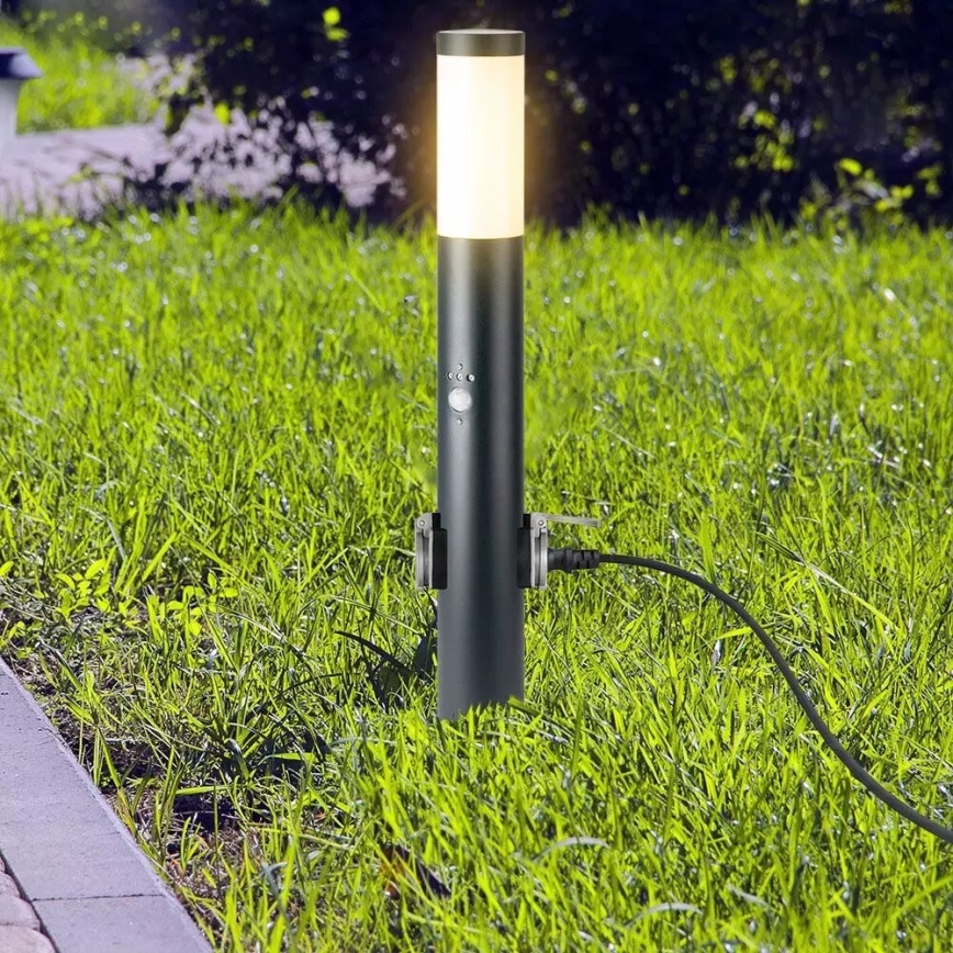 Udendørslampe med sensor og 2 stik SCHUKO 1xE27/60W/230V IP44 60cm antracit