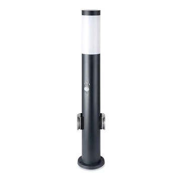 Udendørslampe med sensor og 2 stik SCHUKO 1xE27/60W/230V IP44 60cm antracit