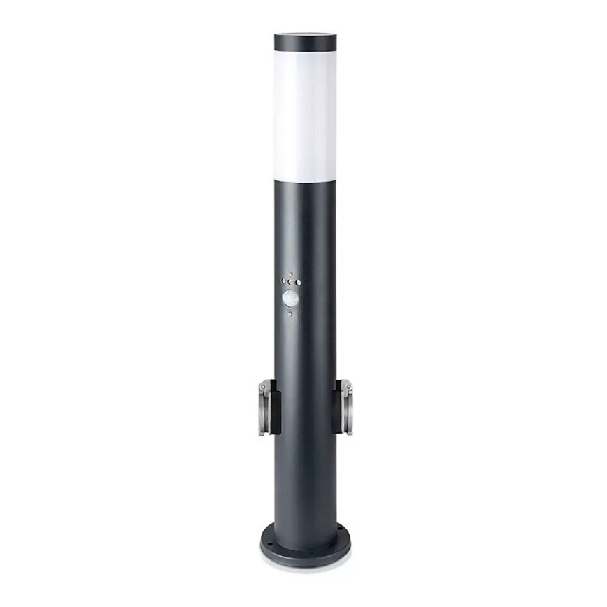 Udendørslampe med sensor og 2 stik SCHUKO 1xE27/60W/230V IP44 60cm antracit