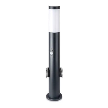 Udendørslampe med sensor og 2 stik SCHUKO 1xE27/60W/230V IP44 60cm sort