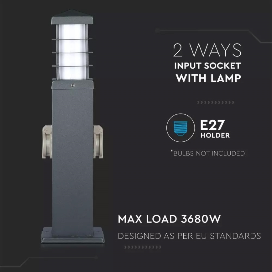Udendørslampe med stikkontakter SCHUKO 1xE27/13W/230V IP44