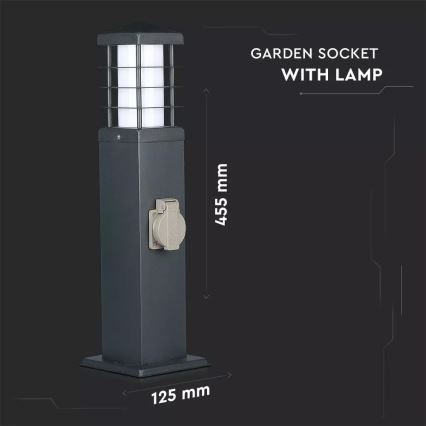 Udendørslampe med stikkontakter 1xE27/13W/230V IP44