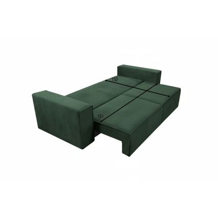 Udtrækbar 3-personers sofa med opbevaringsrum RONDA grøn