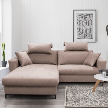 Udtrækbar hjørnesofa i L-form med opbevaringsplads HORTA, venstrevendt, rosa