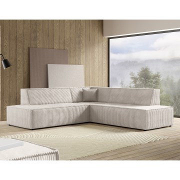 Udtrækbar hjørnesofa i L-form med opbevaringsplads, højrevendt, TERAMO, beige