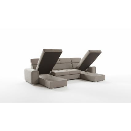 Udtrækbar U-formet hjørnesofa med vendbart hjørne og opbevaringsplads SALVADA beige