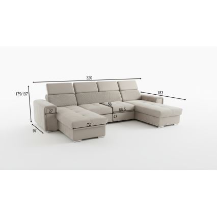 Udtrækbar U-formet hjørnesofa med vendbart hjørne og opbevaringsplads SALVADA beige