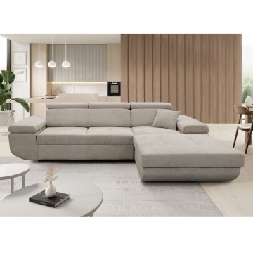 Udtrækbar højrevendt L-formet hjørnesofa med opbevaringsrum CASTELO, grå