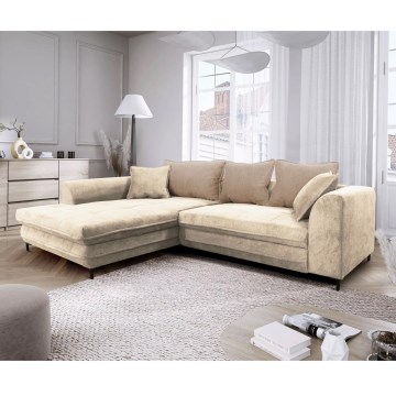 Udtrækbar L-formet hjørnesofa med opbevaring LAGOA, venstrevendt, beige/brun