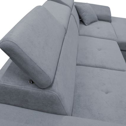 Udtrækbar L-formet hjørnesofa med opbevaringsplads, højrevendt, CASTELO, mørkegrå