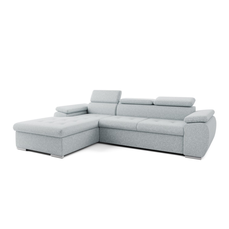 Udtrækbar L-formet hjørnesofa med opbevaringsplads PADUA, grå, venstrevendt