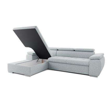 Udtrækbar L-formet hjørnesofa med opbevaringsplads PADUA, grå, venstrevendt