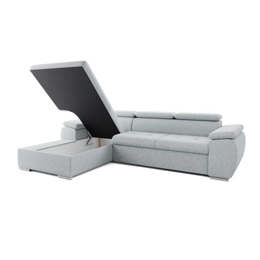 Udtrækbar L-formet hjørnesofa med opbevaringsplads PADUA, grå, venstrevendt