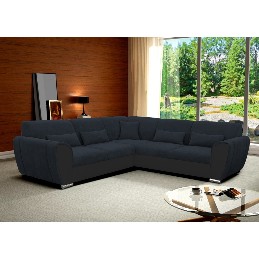 Udtrækbar L-formet hjørnesofa med opbevaringsplads VISEU, højrevendt, antracit/sort