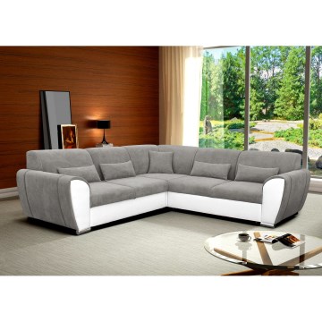 Udtrækbar L-formet hjørnesofa med opbevaringsplads VISEU, højrevendt, grå/hvid