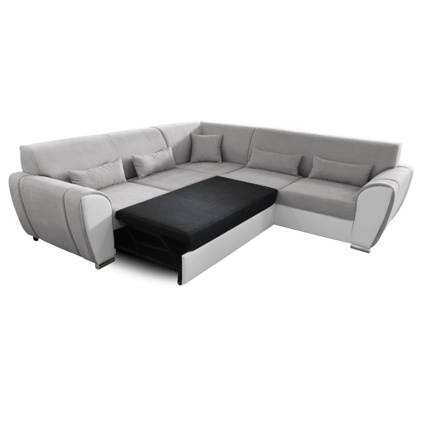 Udtrækbar L-formet hjørnesofa med opbevaringsplads VISEU, højrevendt, grå/hvid
