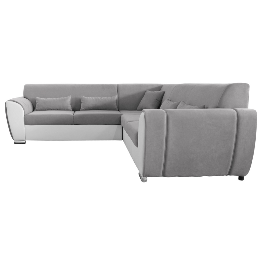 Udtrækbar L-formet hjørnesofa med opbevaringsplads VISEU, højrevendt, grå/hvid