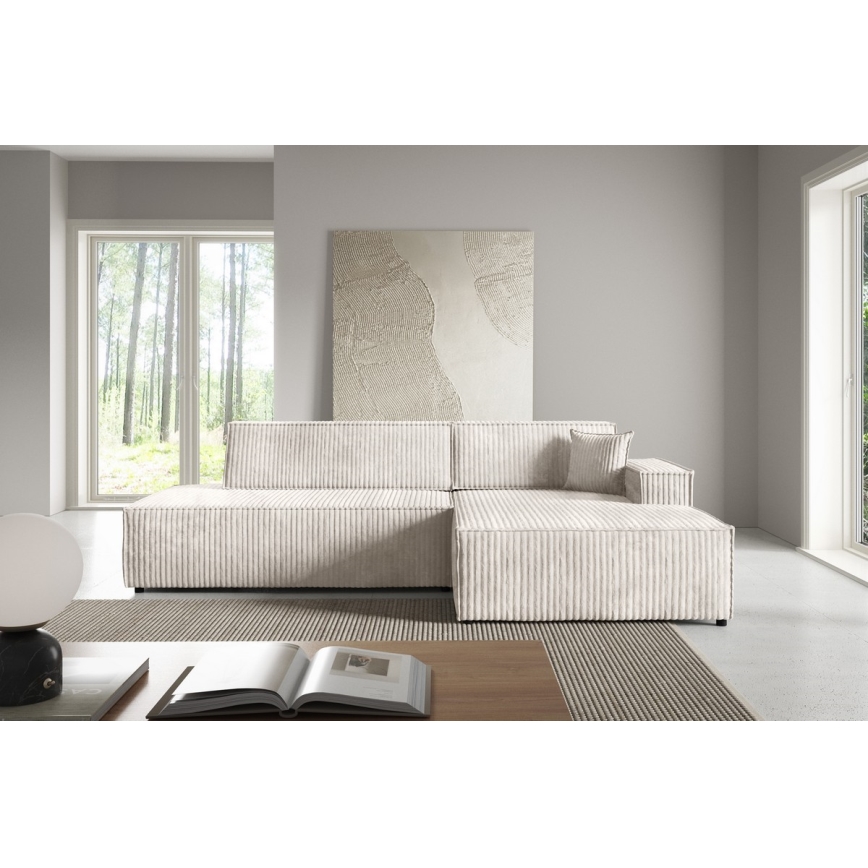 Udtrækbar L-formet hjørnesofa med opbevaringsrum TERAMO, højrevendt, beige