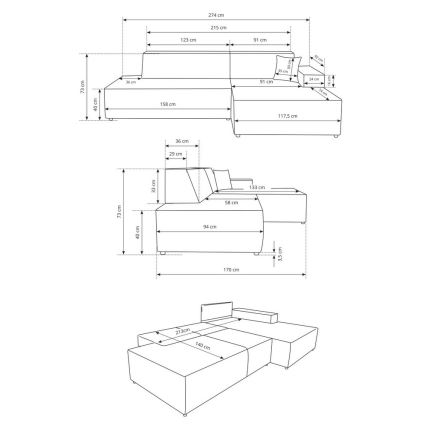 Udtrækbar L-formet hjørnesofa med opbevaringsrum TERAMO, højrevendt, beige