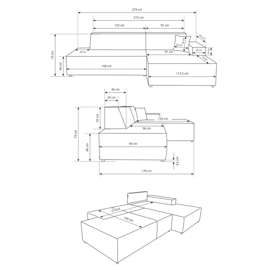Udtrækbar L-formet hjørnesofa med opbevaringsrum TERAMO, højrevendt, beige