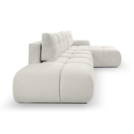 Polstret L-formet hjørnesofa ALMADA med sovefunktion og opbevaringsplads, højrevendt, beige