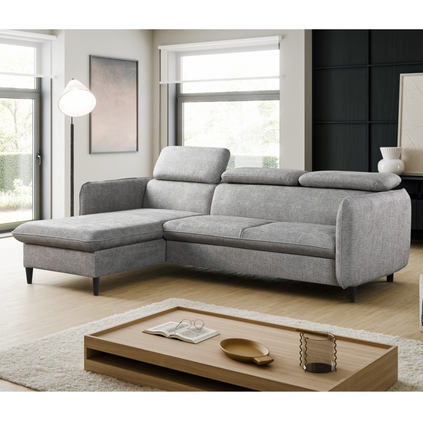 Udtrækbar L-hjørnesofa med opbevaring NISA, grå, venstrevendt