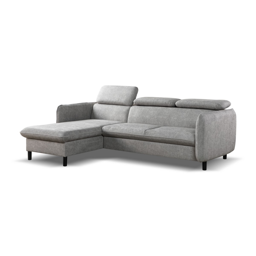 Udtrækbar L-hjørnesofa med opbevaring NISA, grå, venstrevendt