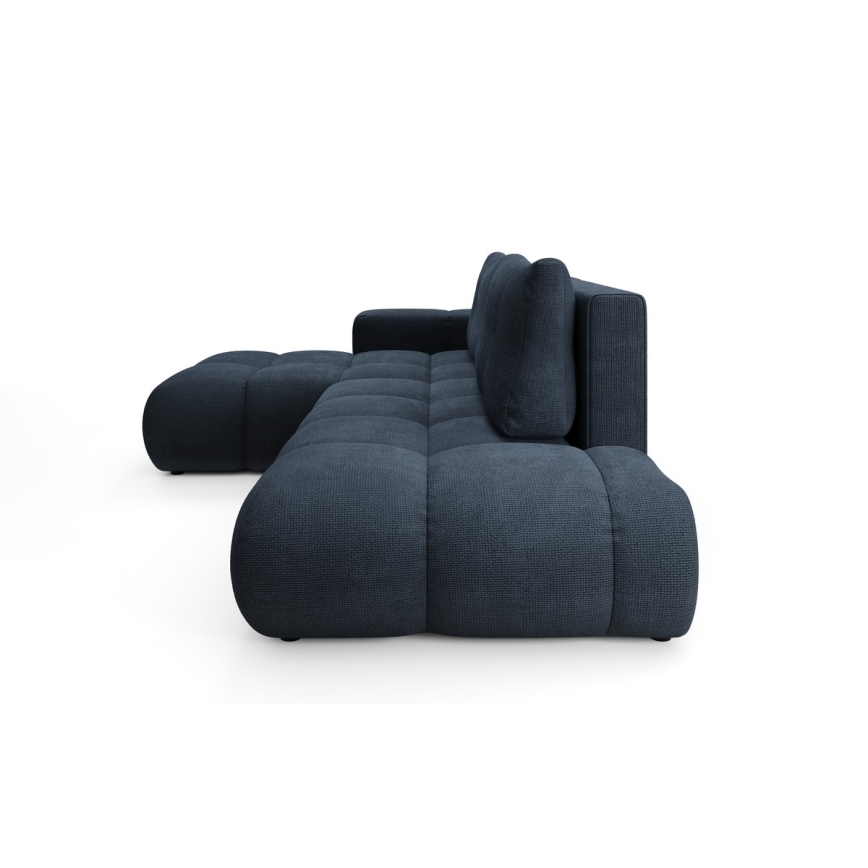 Udtrækbar venstrevendt L-formet polstret hjørnesofa med opbevaring ALMADA, blå