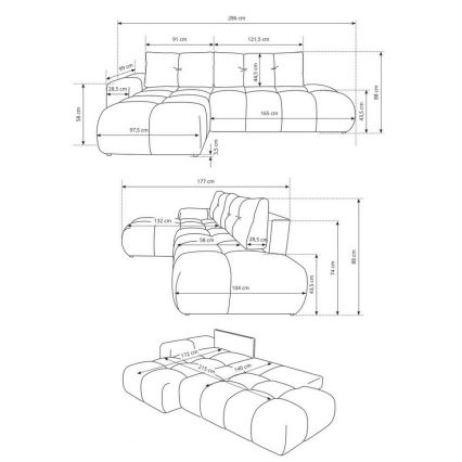 Udtrækbar venstrevendt L-formet polstret hjørnesofa med opbevaring ALMADA, blå