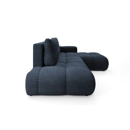 ALMADA L-formet polstret hjørnesofa med sovefunktion og opbevaringsrum, højrevendt, blå