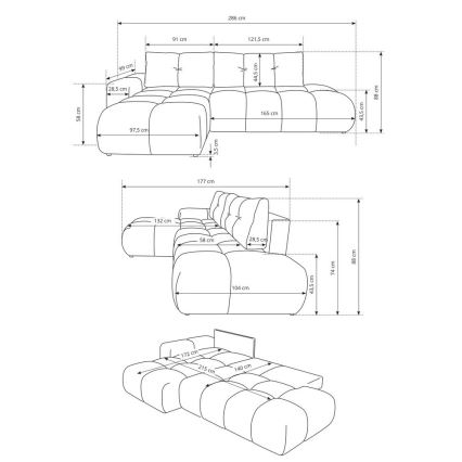 Udtrækbar polstret hjørnesofa med opbevaring i L-form ALMADA højrevendt lys beige