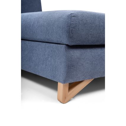 Højrevendt L-formet polstret hjørnesofa AVESTA med sovefunktion og opbevaringsrum, blå