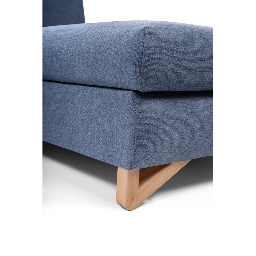 Højrevendt L-formet polstret hjørnesofa AVESTA med sovefunktion og opbevaringsrum, blå