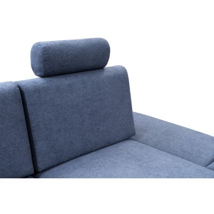 Højrevendt L-formet polstret hjørnesofa AVESTA med sovefunktion og opbevaringsrum, blå