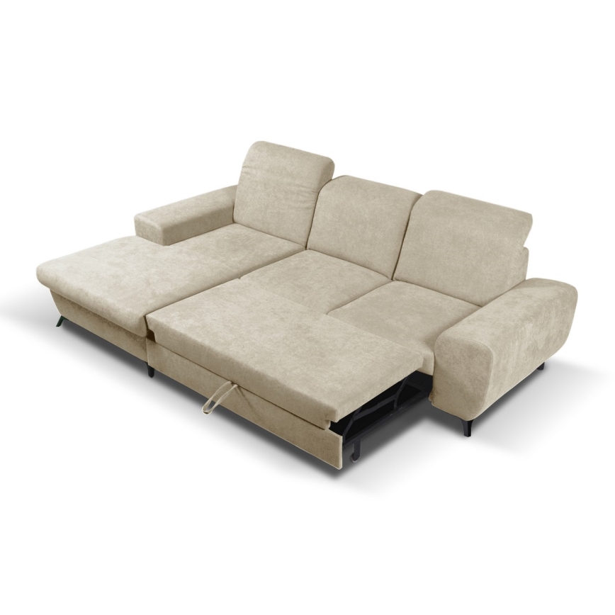 ALTA L-formet polstret sovesofa med opbevaringsrum, venstrevendt, beige