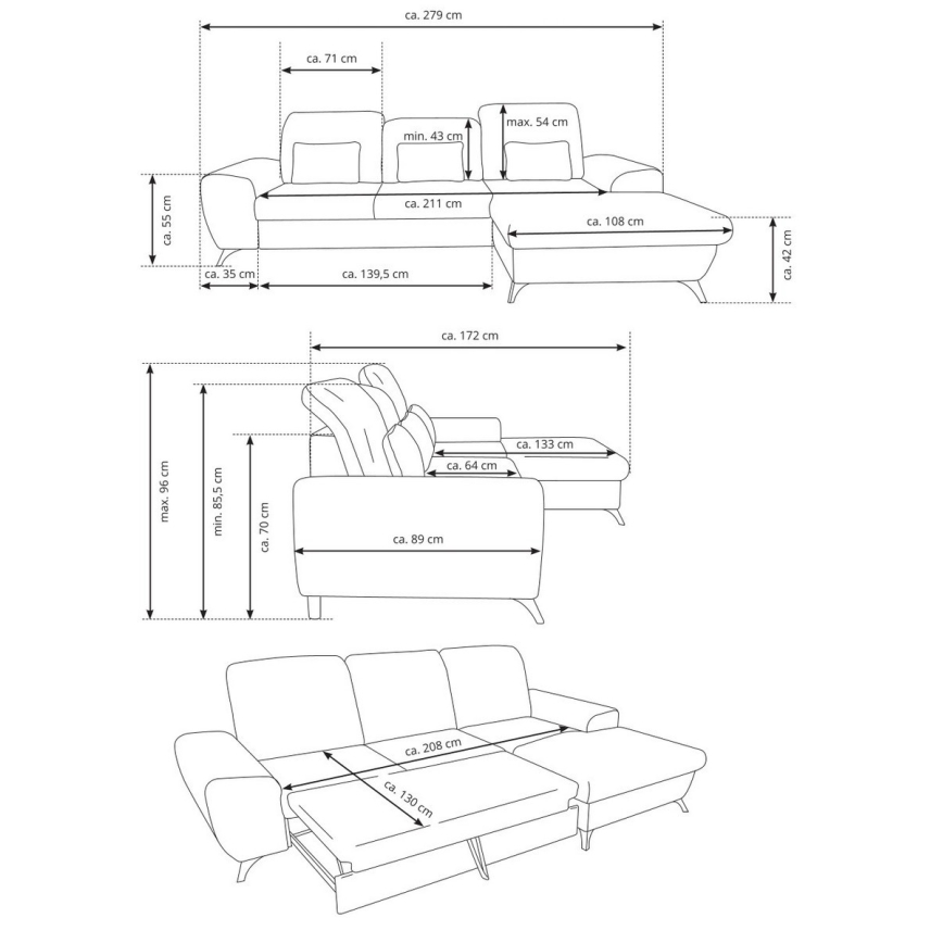 ALTA L-formet polstret sovesofa med opbevaringsrum, venstrevendt, beige