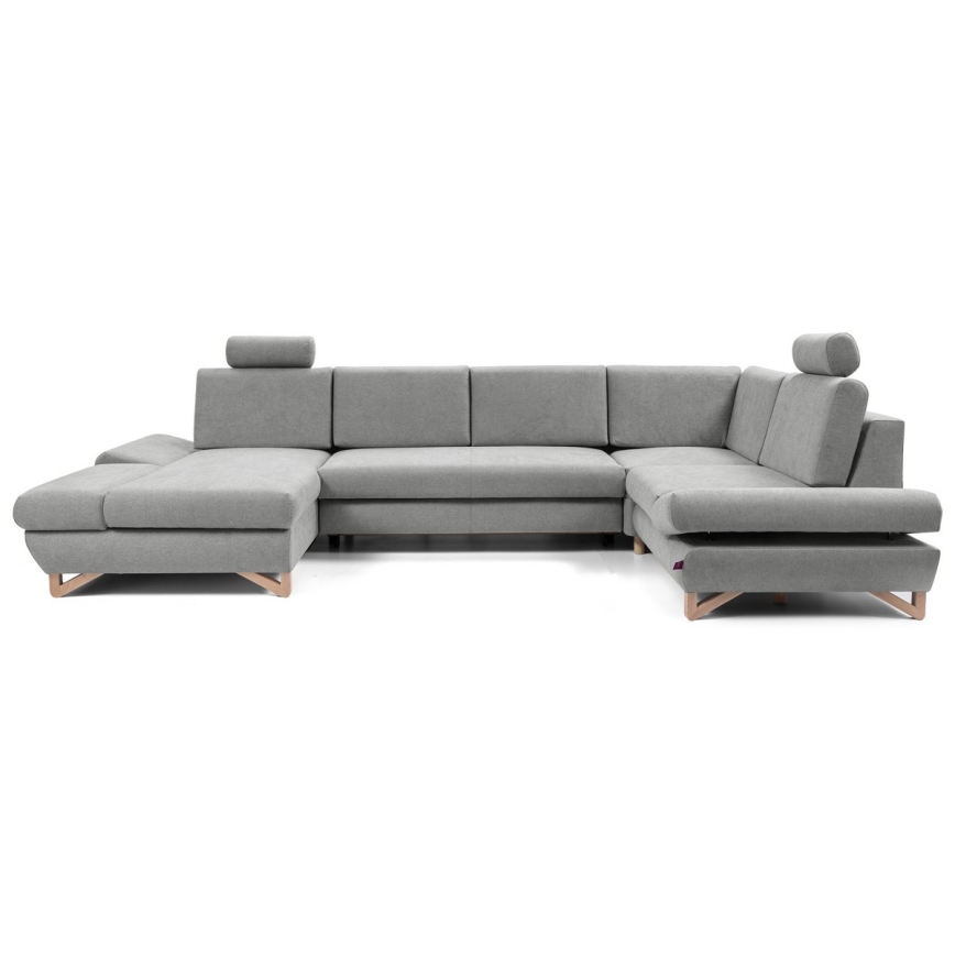 Udtrækbar polstret hjørnesofa med opbevaringsplads i U-form AVESTA, grå