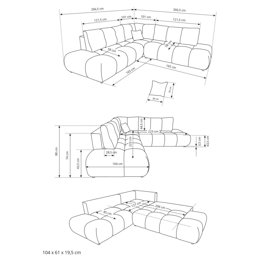 ALMADA L-formet venstrevendt udtrækbar polstret hjørnesofa med opbevaringsrum, beige