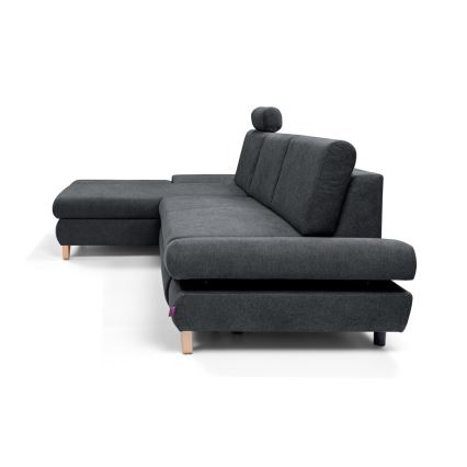 Polstret L-formet hjørnesofa med sovefunktion og opbevaringsplads AVESTA, venstrevendt, antracit