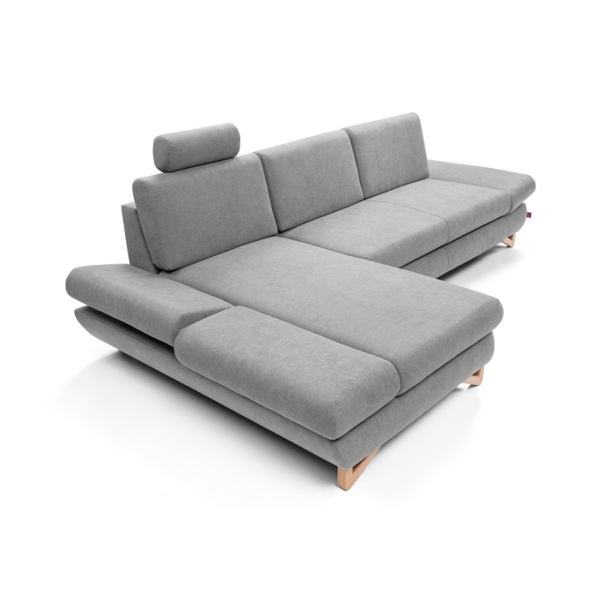 Udtrækbar polstret L-formet hjørnesofa med opbevaringsplads AVESTA venstrevendt grå