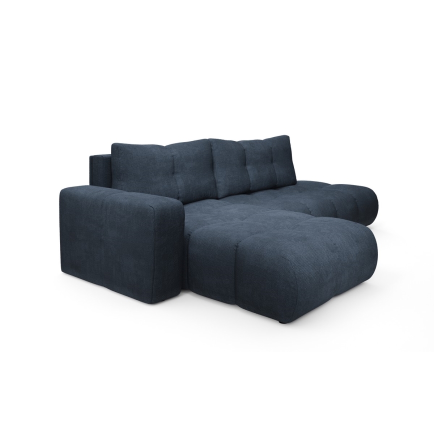 ALMADA venstrevendt polstret L-hjørnesofa med sovefunktion og opbevaringsrum, blå