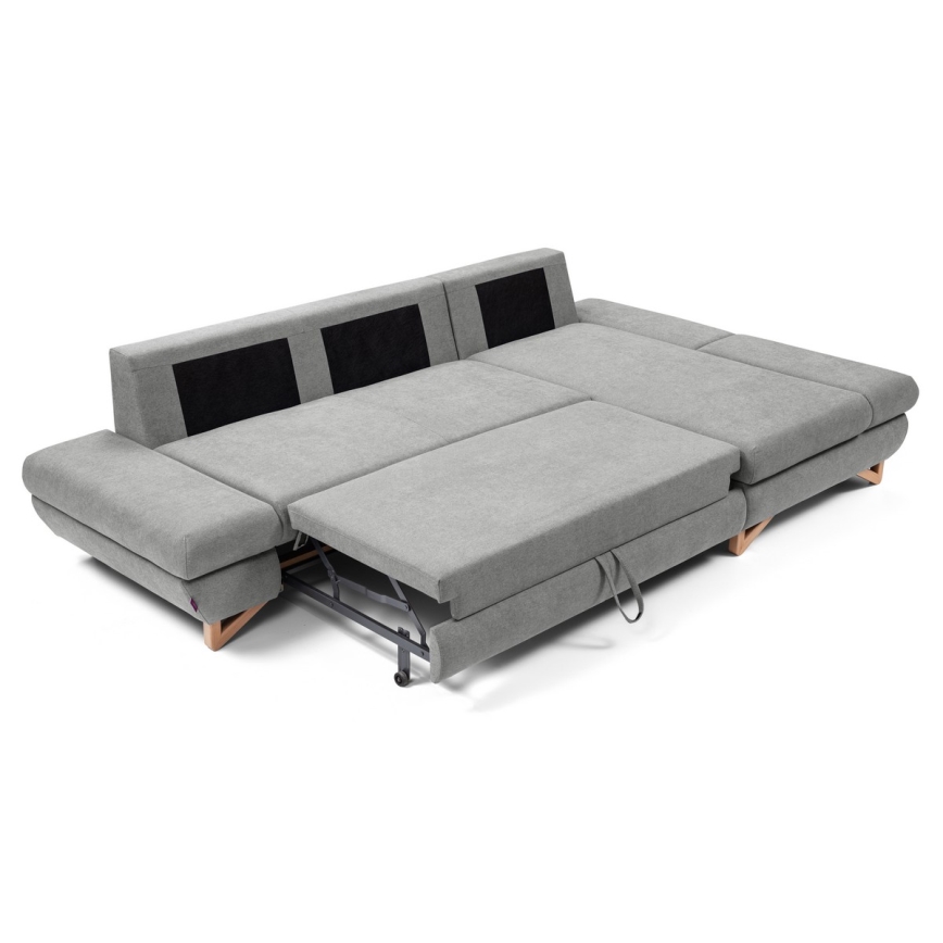 AVESTA L-formet polstret hjørnesofa med sovefunktion og opbevaringsplads, højrevendt, grå