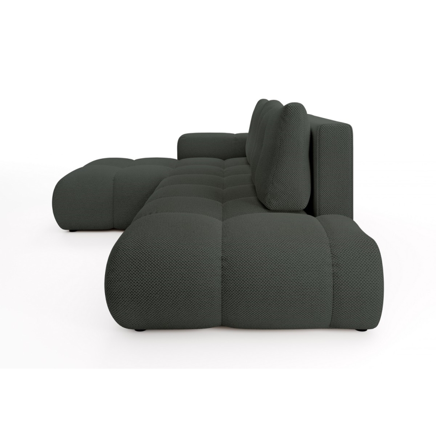 Udtrækbar, venstrevendt L‑formet polstret hjørnesofa ALMADA med opbevaringsplads, antracit