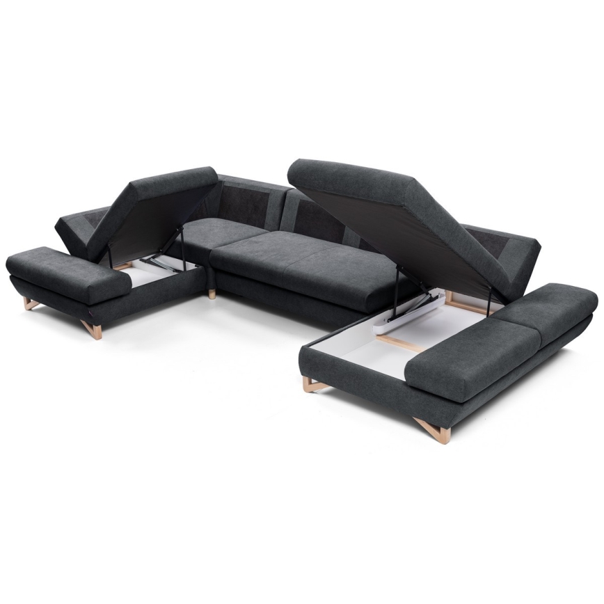 U-formet udtrækbar hjørnesofa med opbevaringsplads AVESTA antracit