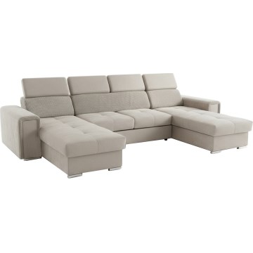 Udtrækbar U-formet hjørnesofa med vendbart hjørne og opbevaringsplads SALVADA beige