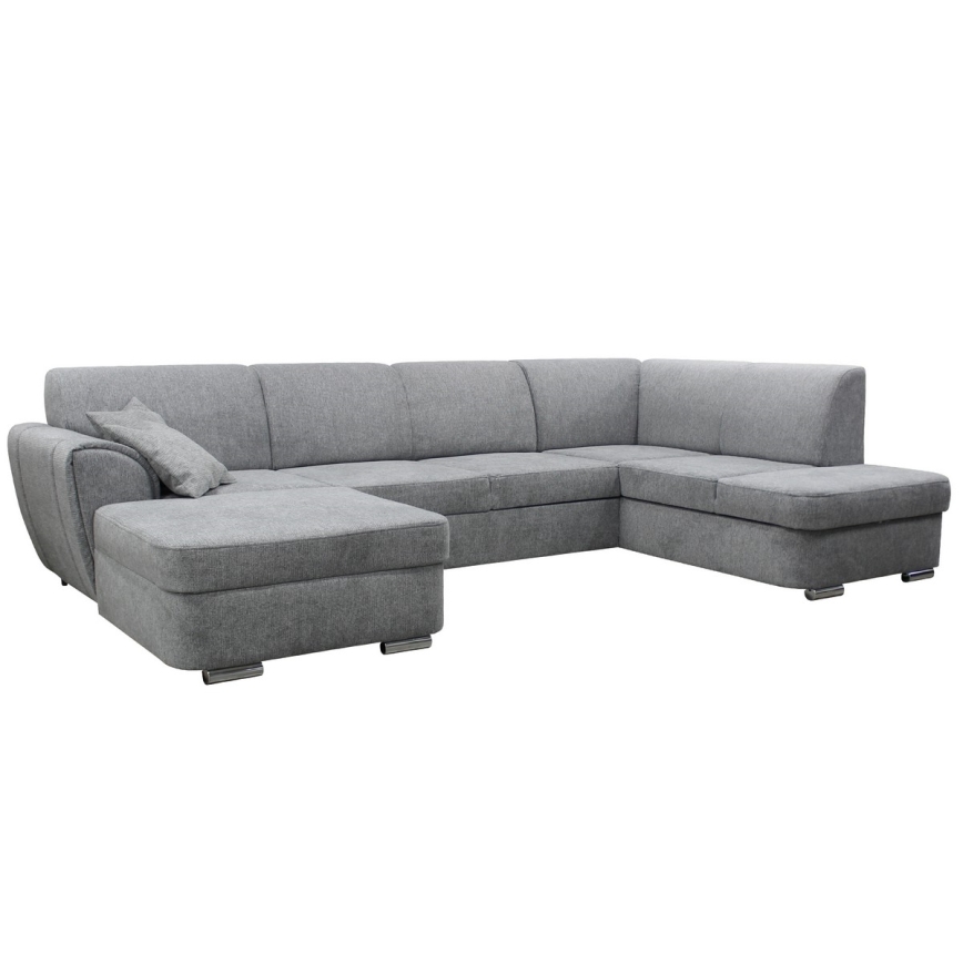Udtrækbar U-formet højrevendt hjørnesofa med opbevaringsplads SERPA, grå
