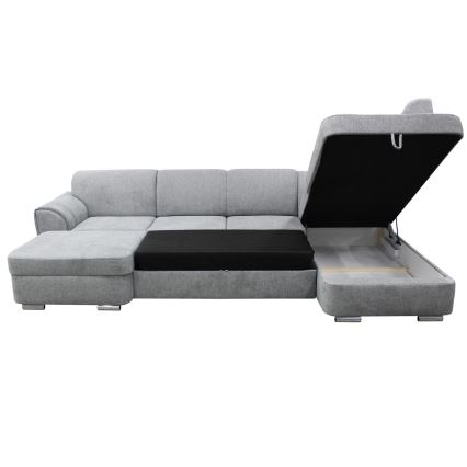Udtrækbar U-formet højrevendt hjørnesofa med opbevaringsplads SERPA, grå